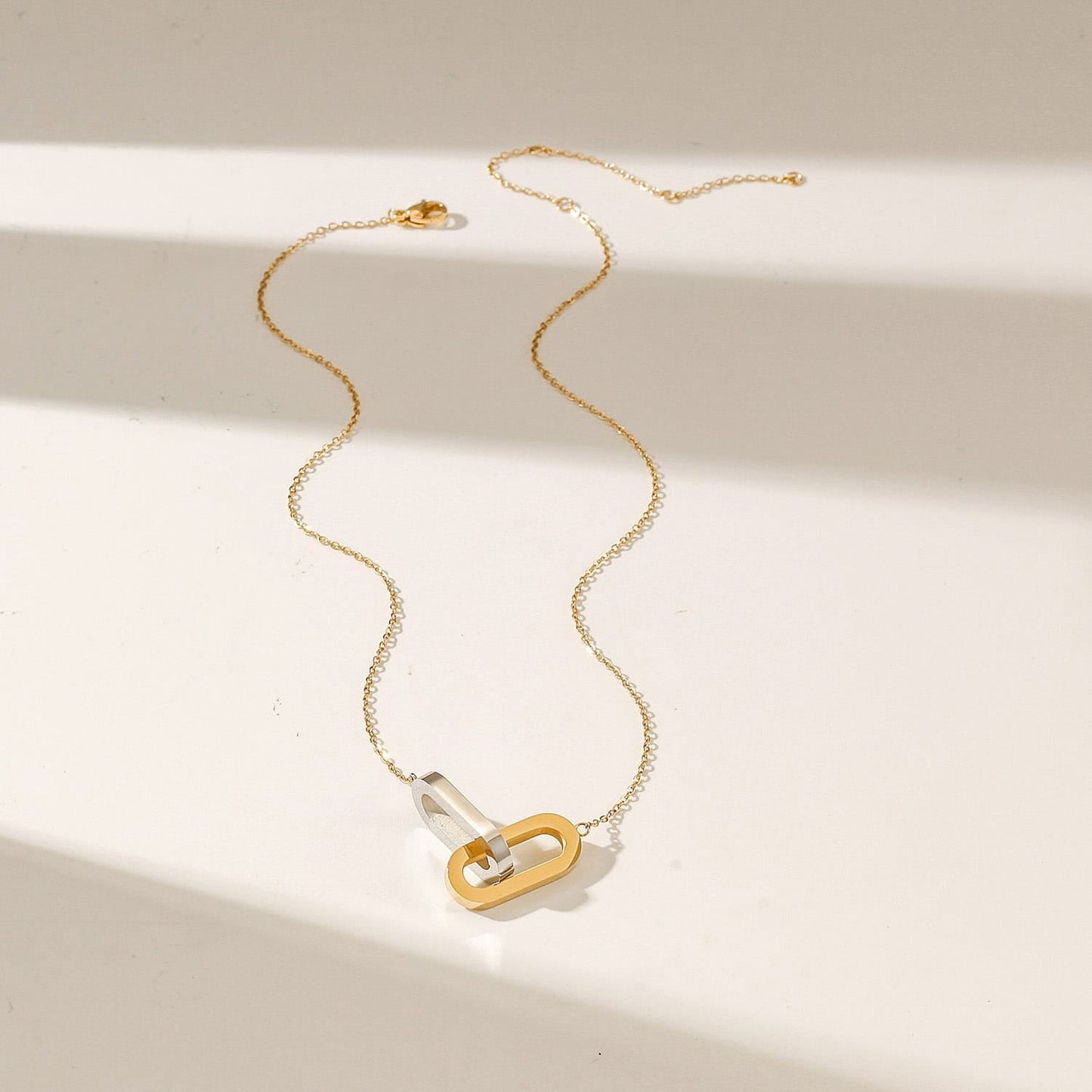 Dual Tone Single Paperclip Necklace