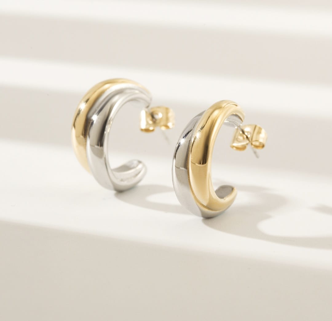 Two Tone Small Hoop Earrings
