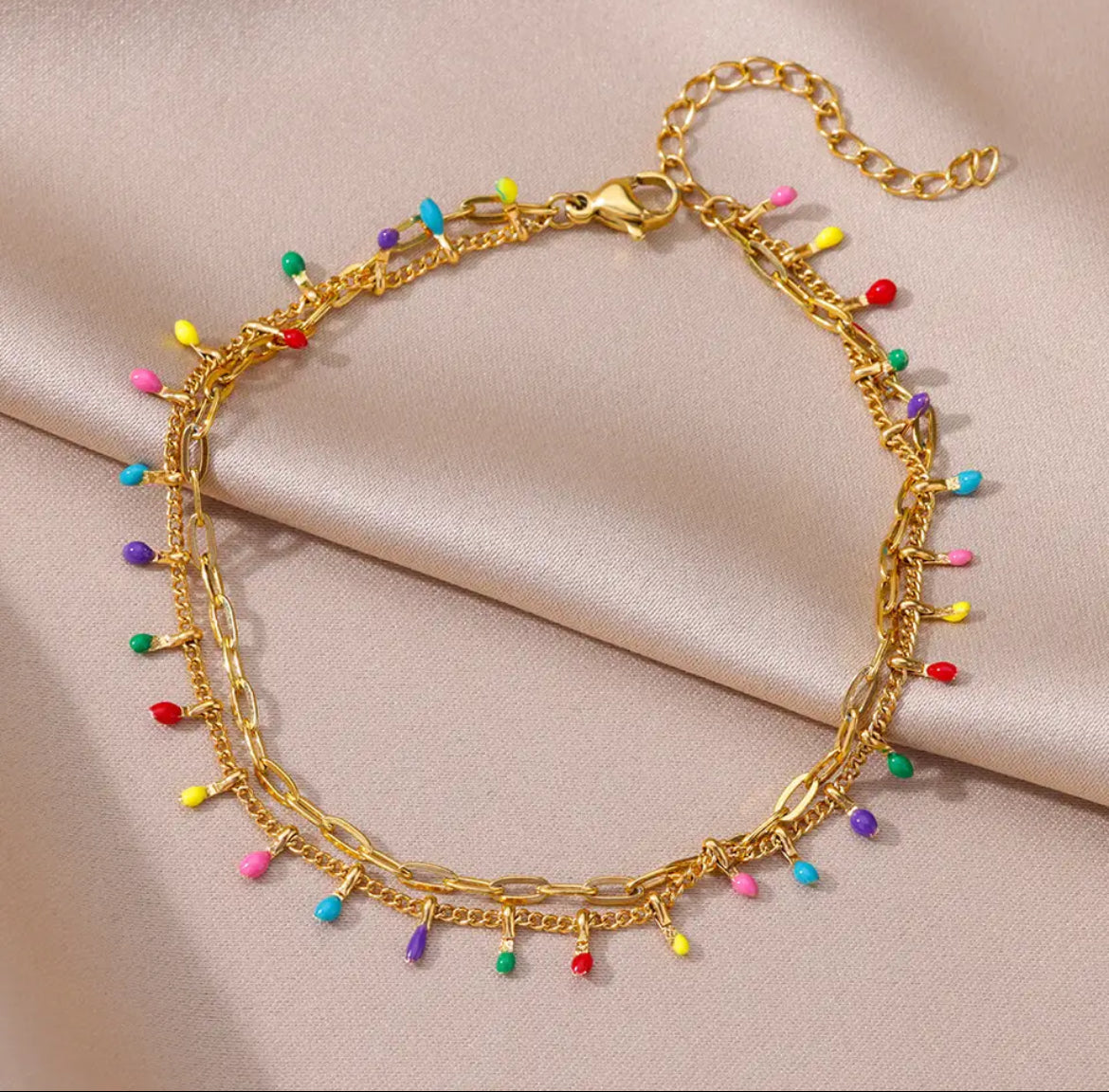 Double Chain with Color Anklet