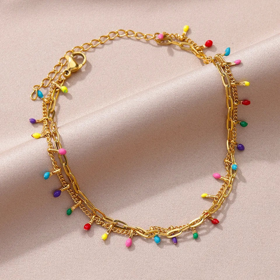 Double Chain with Color Anklet