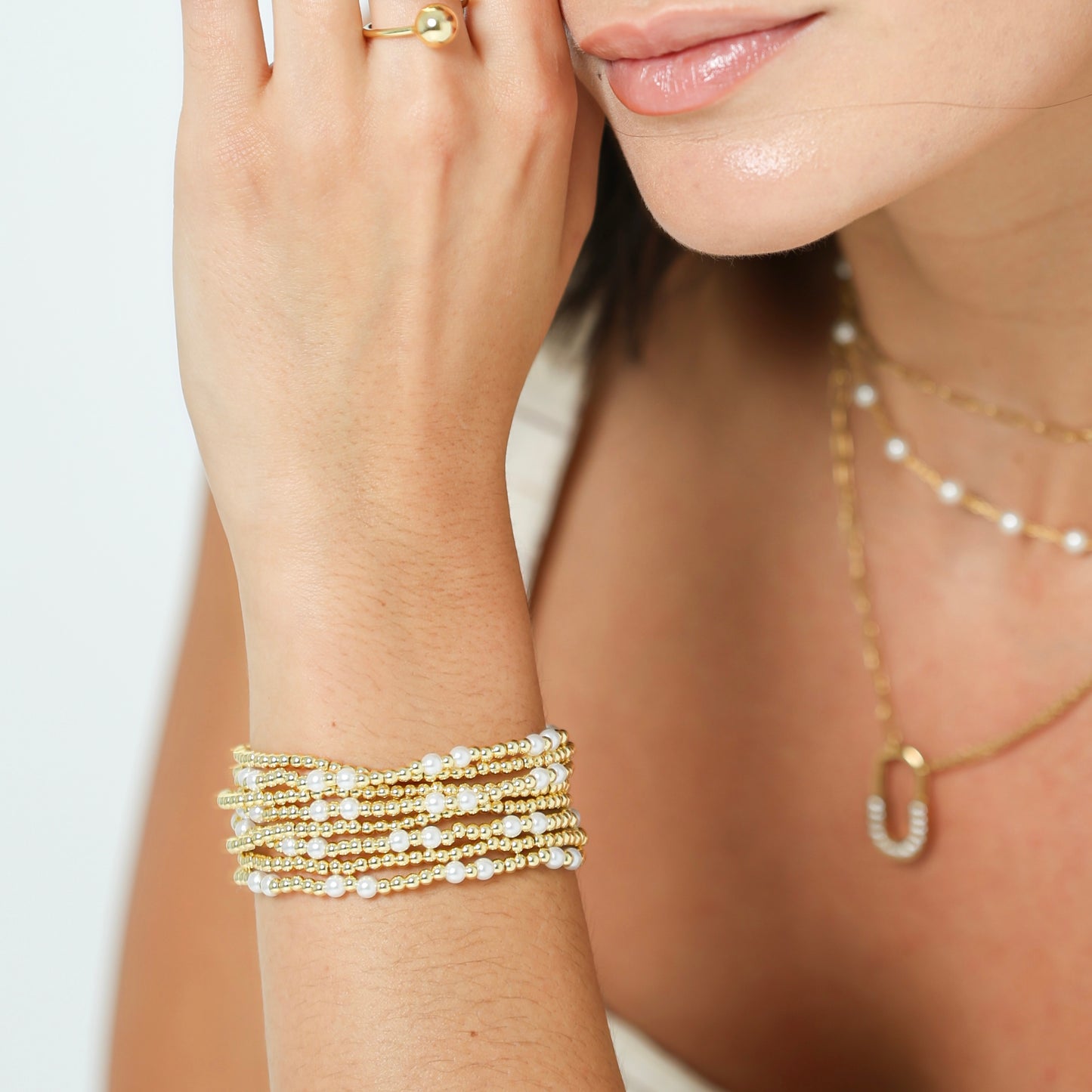 Gold Bead and Pearl Bracelet