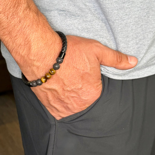 Leather & Natural Stone Bracelet Men