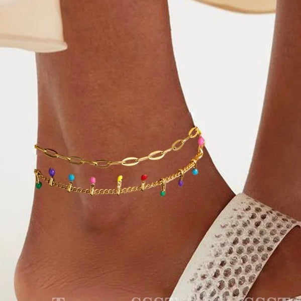 Double Chain with Color Anklet